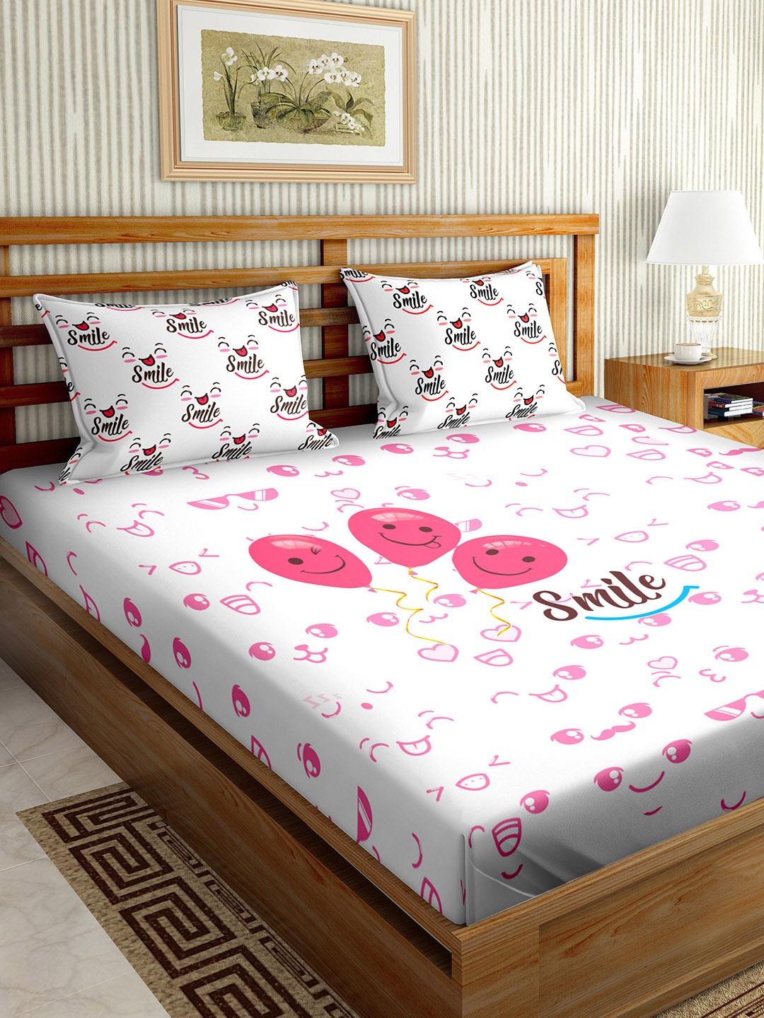 

BELLA CASA White & Pink 200 TC King Bedsheet with 2 Pillow Covers