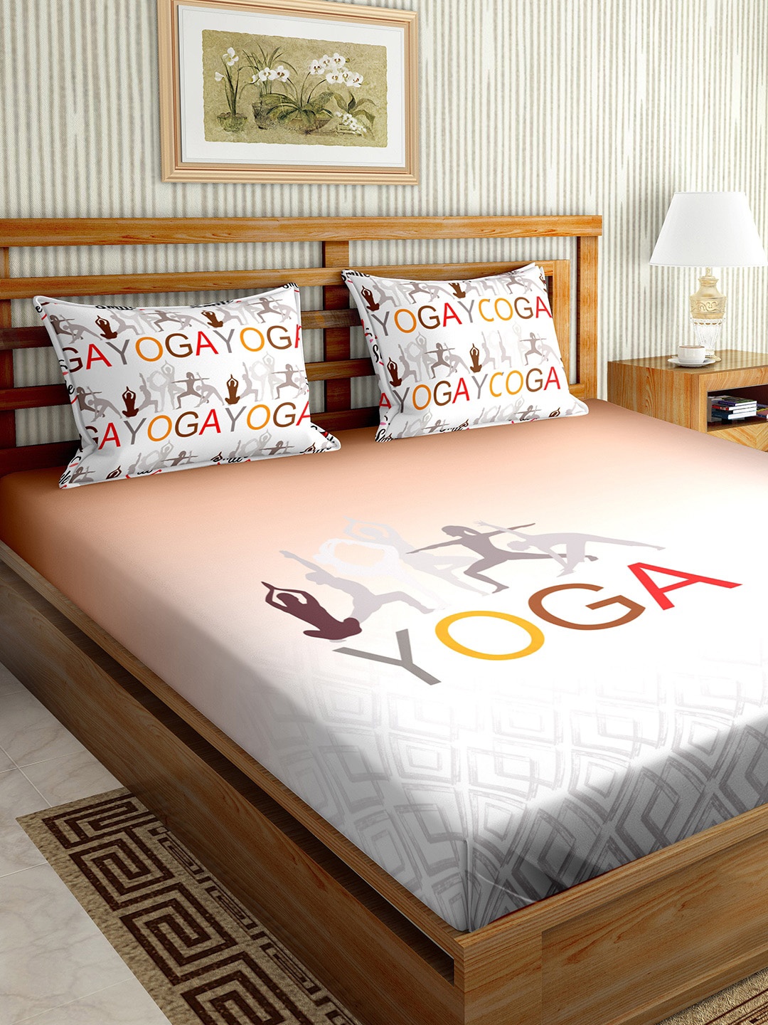 

BELLA CASA Orange & Yellow 210 TC King Bedsheet with 2 Pillow Covers