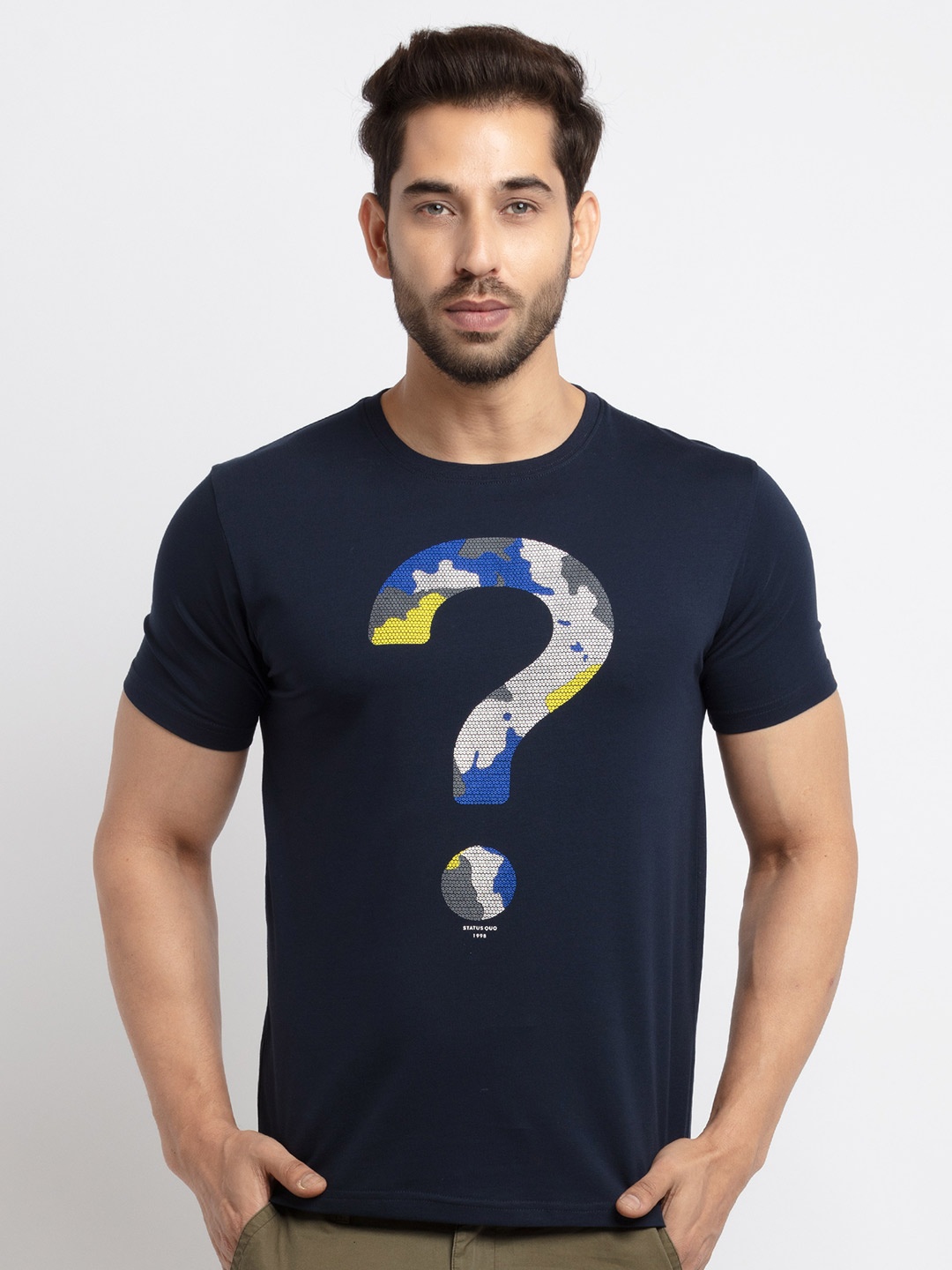 

Status Quo Men Navy Blue Printed T-shirt