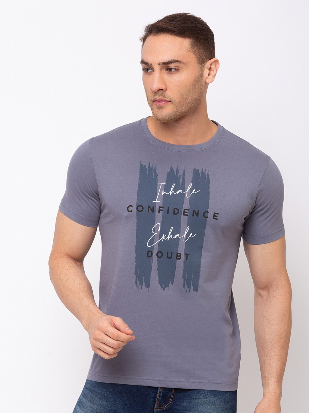 

Status Quo Men Grey Typography Printed T-shirt