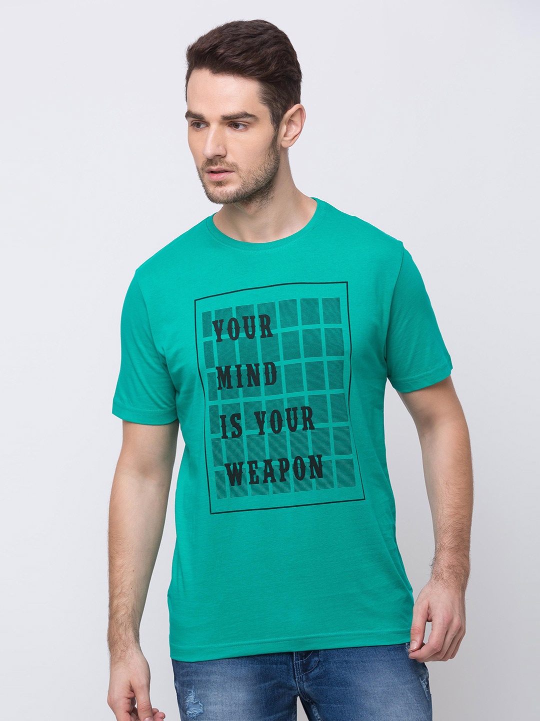 

Status Quo Men Green Typography Printed T-shirt