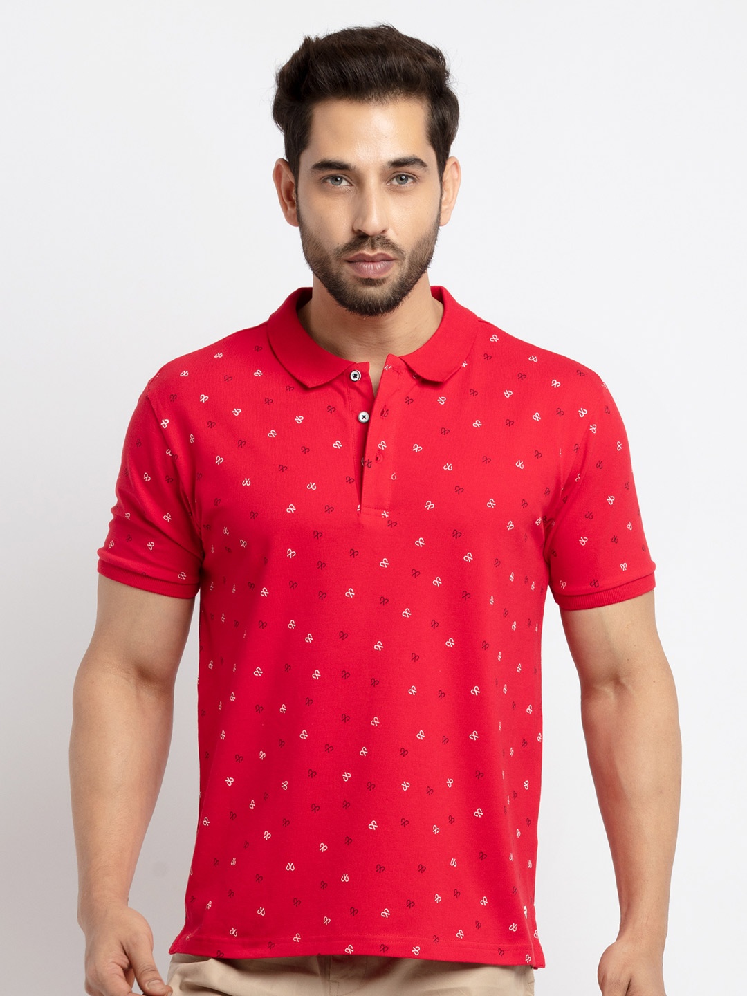 

Status Quo Men Red Printed Polo Collar T-shirt