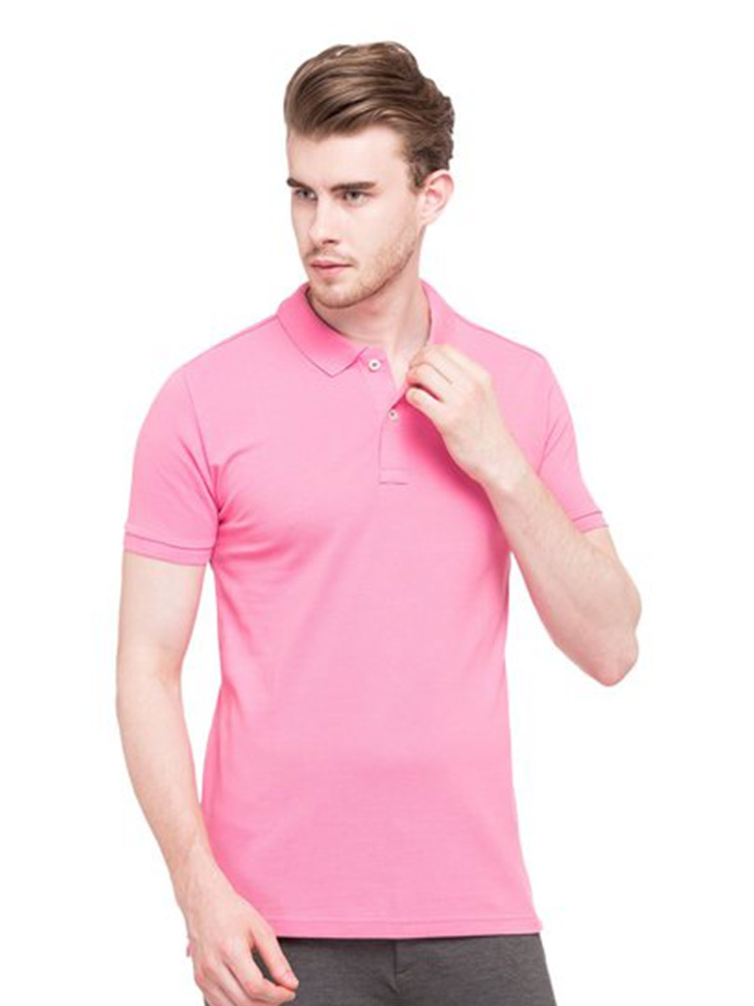 

Status Quo Men Pink Solid Cotton Polo Collar T-shirt