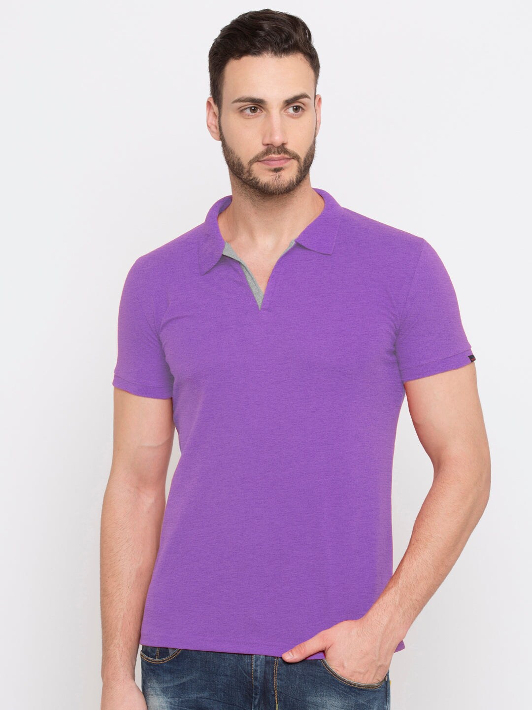 

Status Quo Men Purple Polo Collar T-shirt