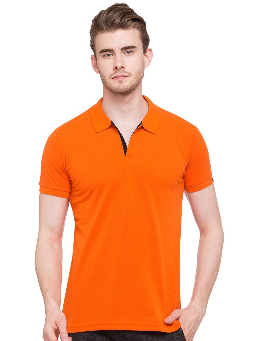 

Status Quo Men Yellow Polo Collar Cotton T-shirt, Orange