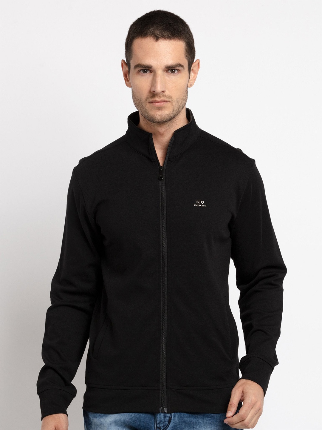 

Status Quo Men Black Mock Collar Lightweight Sweatshirt