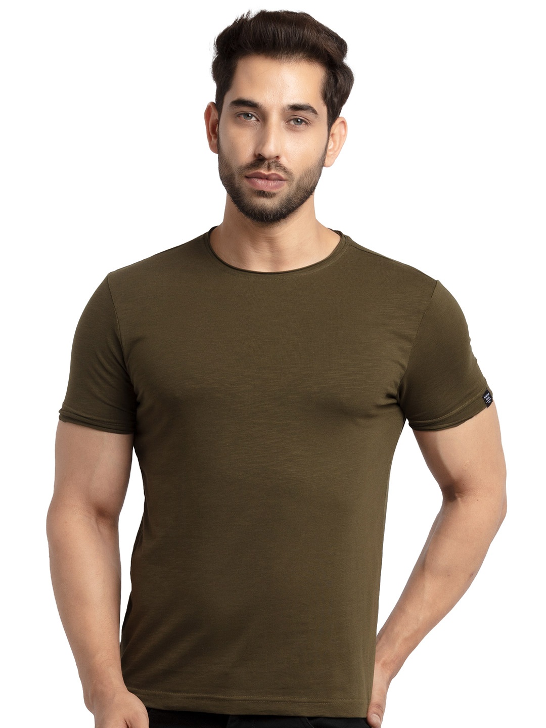 

Status Quo Men Olive Green Raw Edge T-shirt