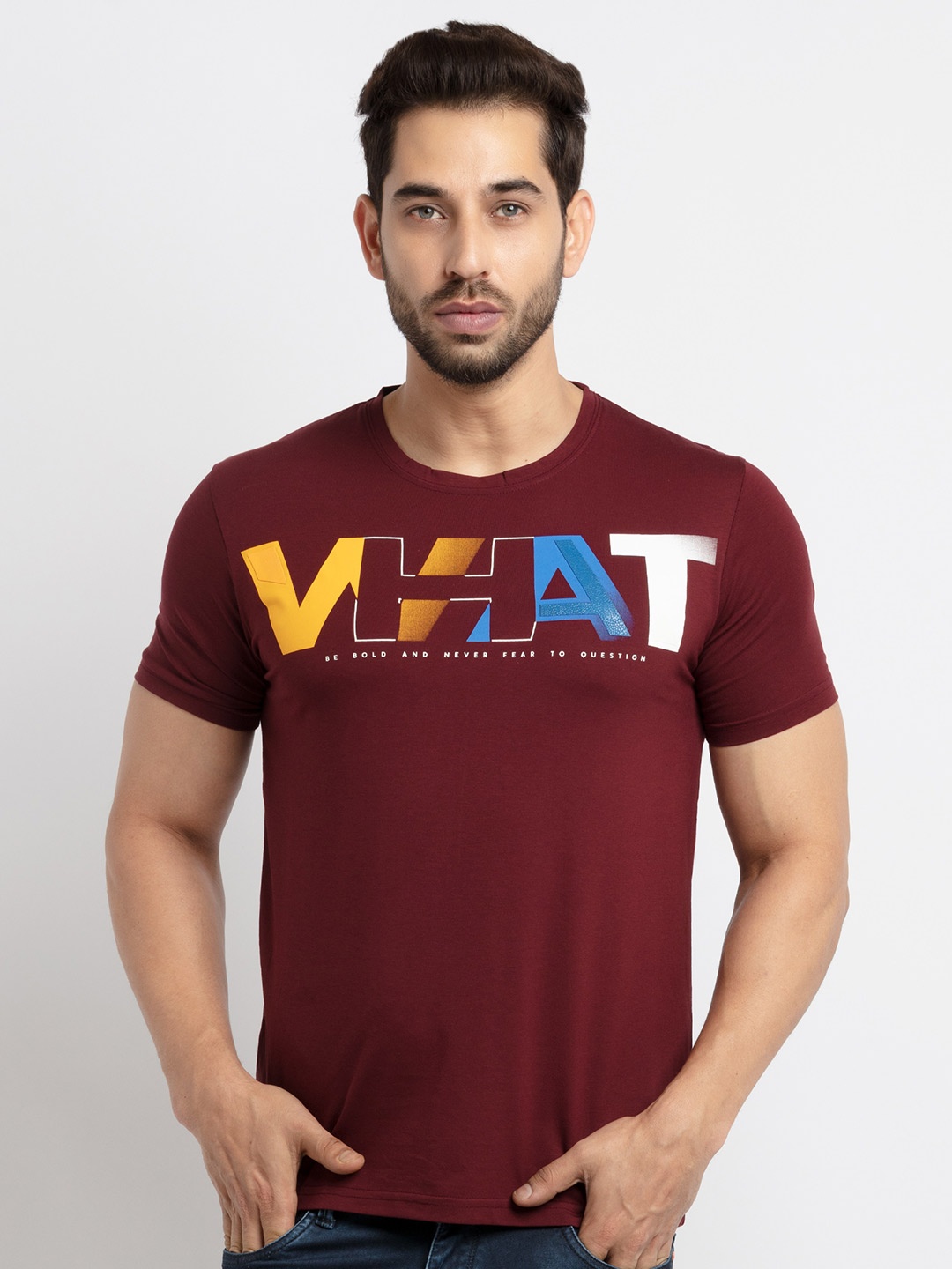 

Status Quo Men Maroon Typography Printed T-shirt