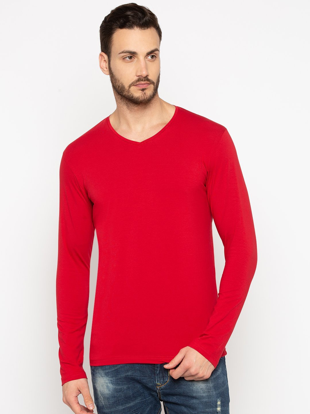 

Status Quo Men Red V-Neck Raw Edge T-shirt