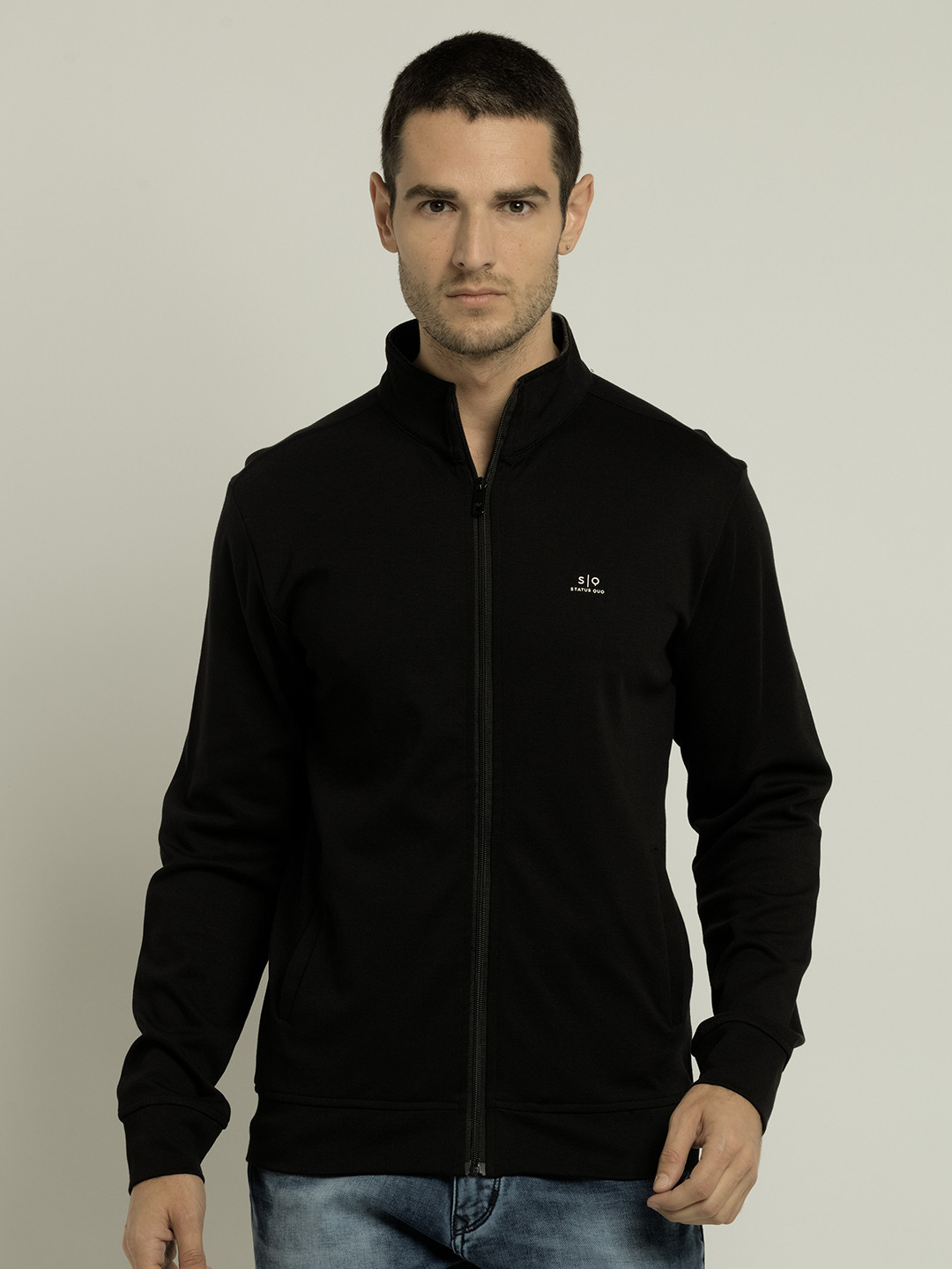 

Status Quo Men Black Solid Cotton Sweatshirt