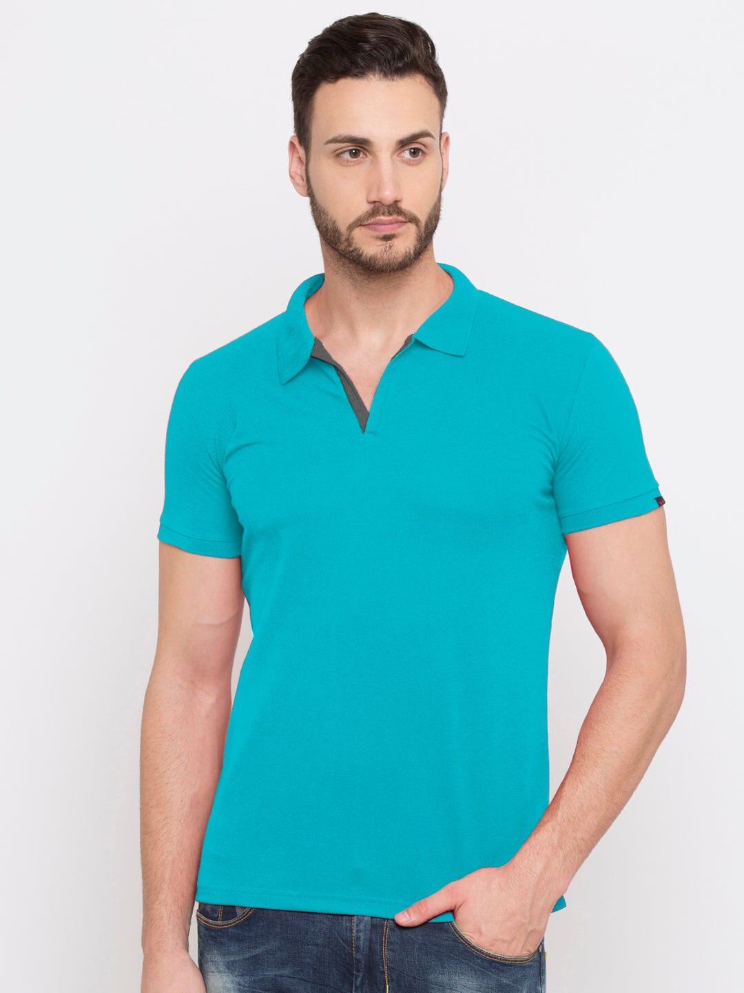 

Status Quo Men Sea Green Polo Collar T-shirt