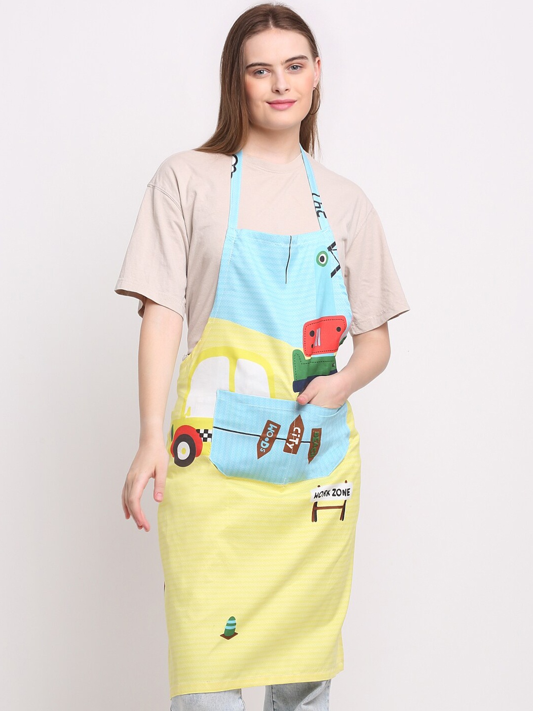 

KLOTTHE Unisex Yellow & Blue Printed Polycotton Apron