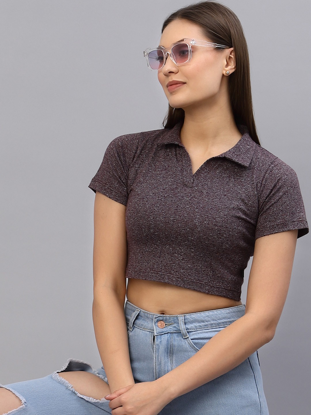 

Rigo Women Maroon Shirt Style Crop Top