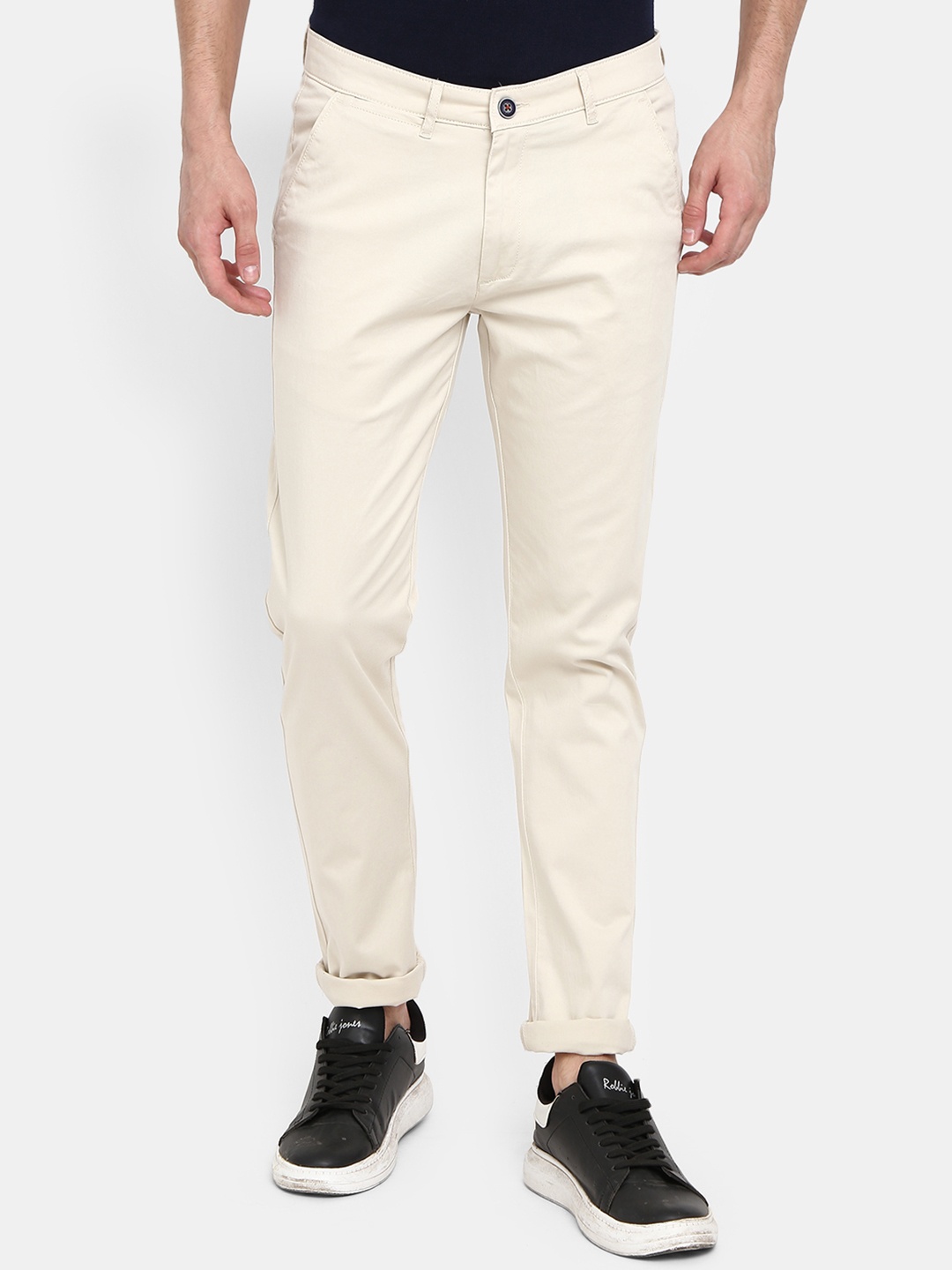 

V-Mart Men Cream-Coloured Classic Slim Fit Chinos Trousers