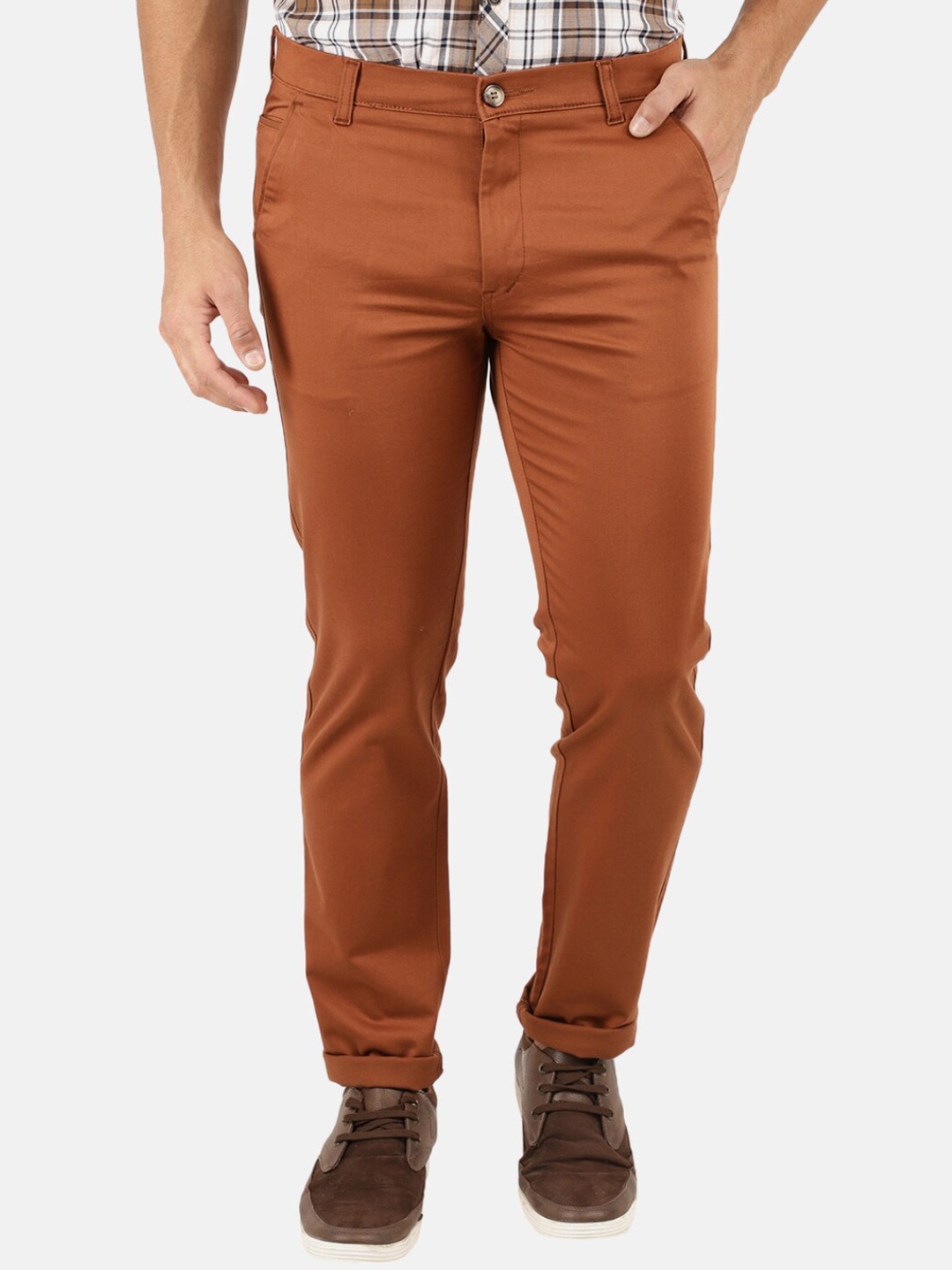 

V-Mart Men Rust Classic Slim Fit Chinos Trousers