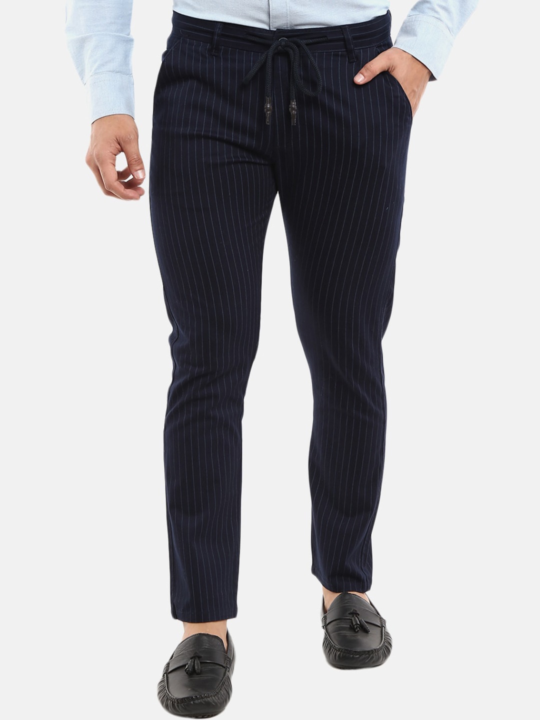 

V-Mart Men Blue Striped Classic Cotton Trouser