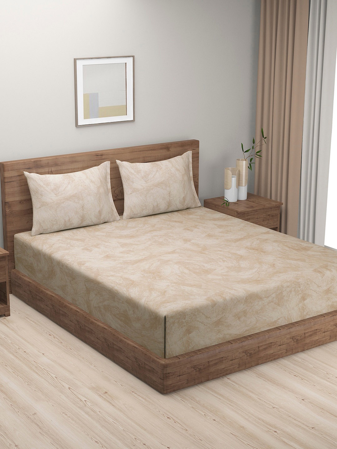 

SWAYAM Beige 200 TC Queen Bedsheet with 2 Pillow Covers