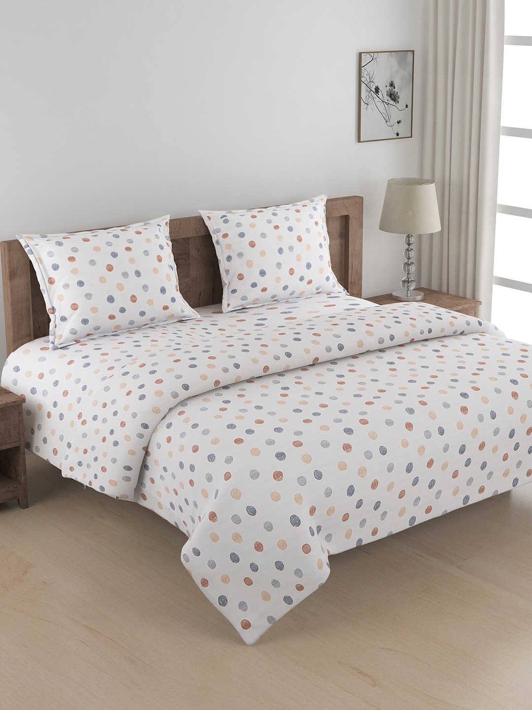 

SWAYAM White & Grey Geometric Design 240 TC Pure Cotton 4 Piece Set