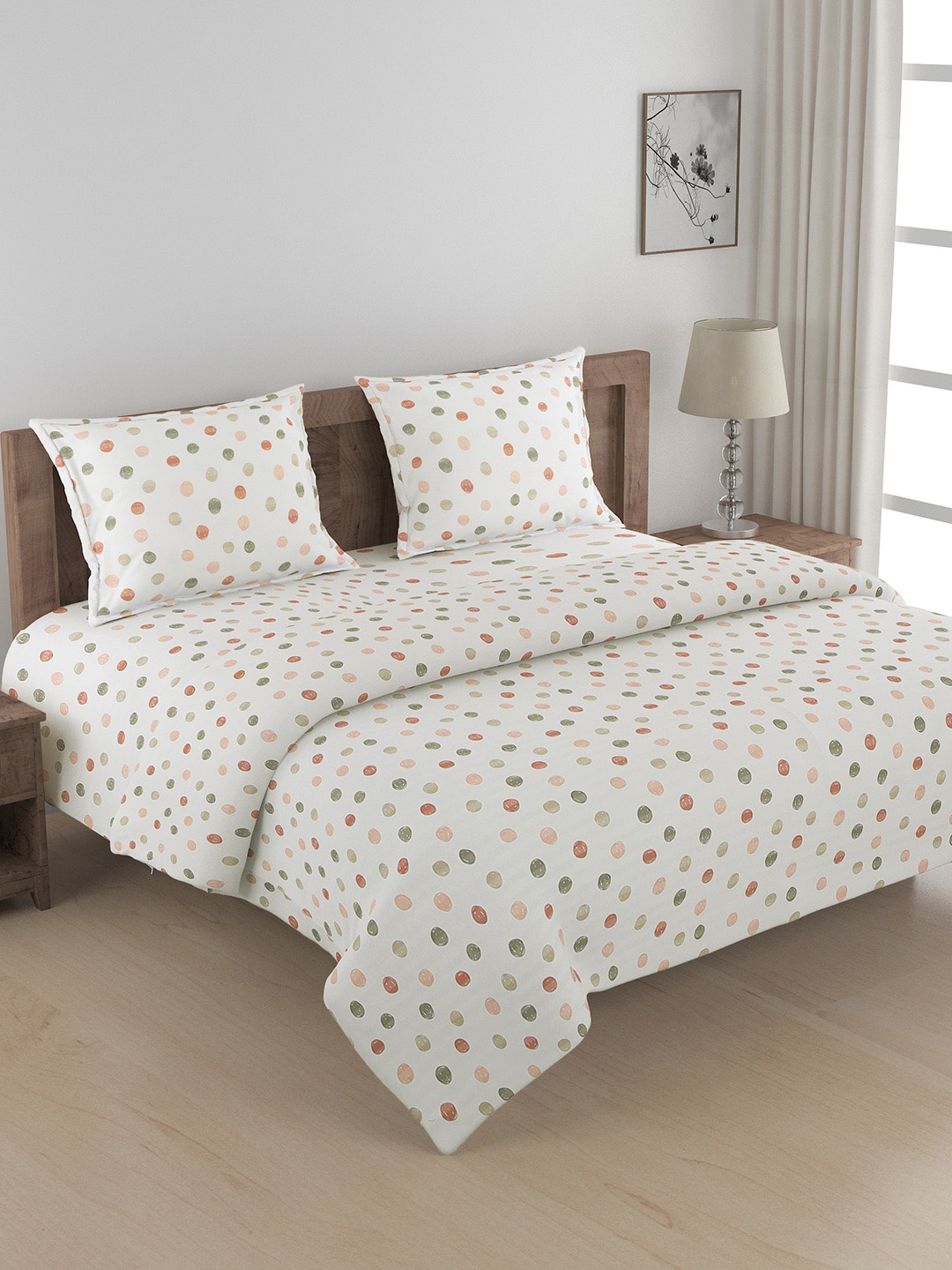 

SWAYAM Green & White 4 Piece Geometric Design 240 TC Pure Cotton Beddsing Set