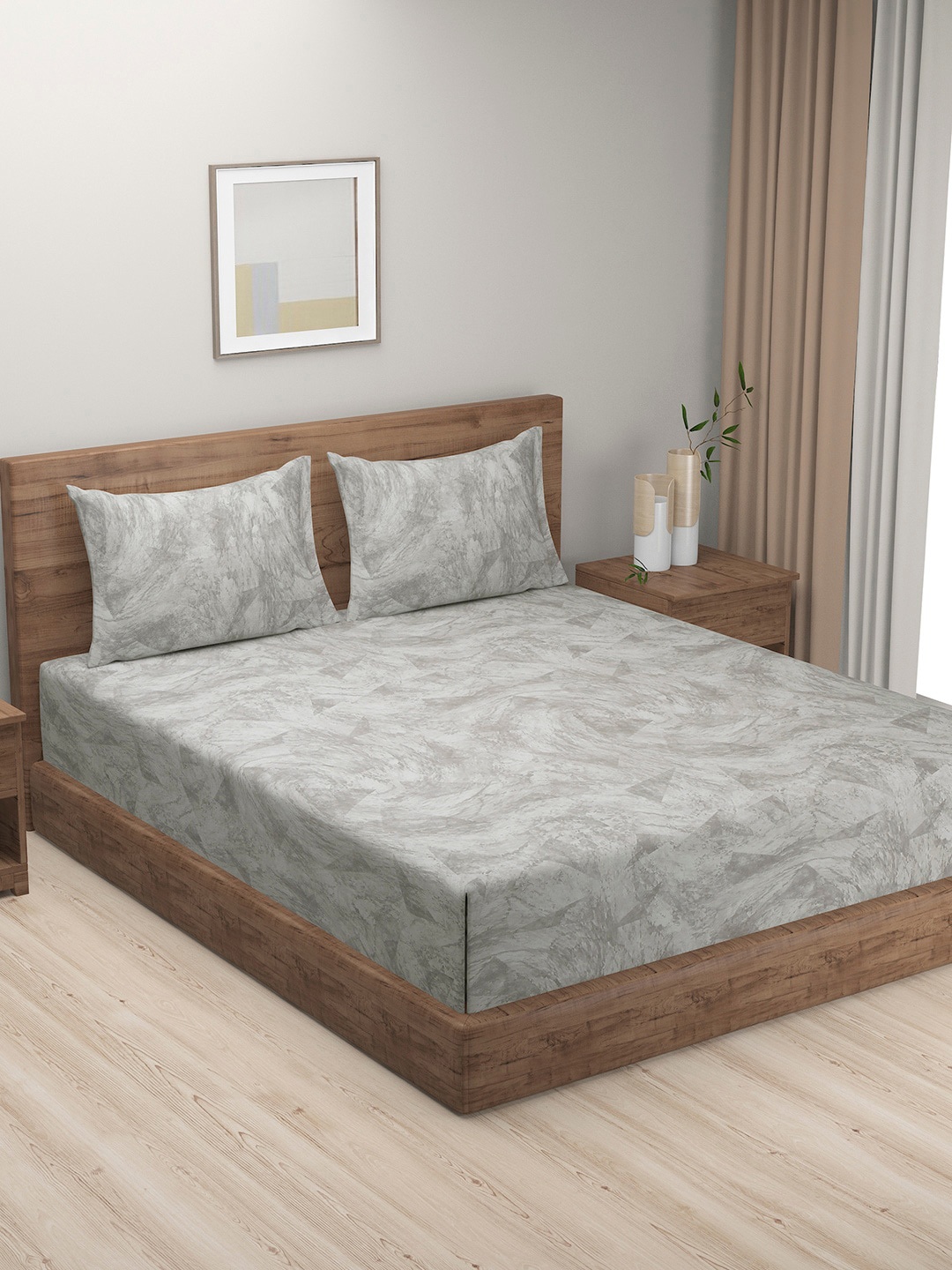 

SWAYAM Grey Printed 200 TC Queen Bedsheet with 2 Pillow Covers