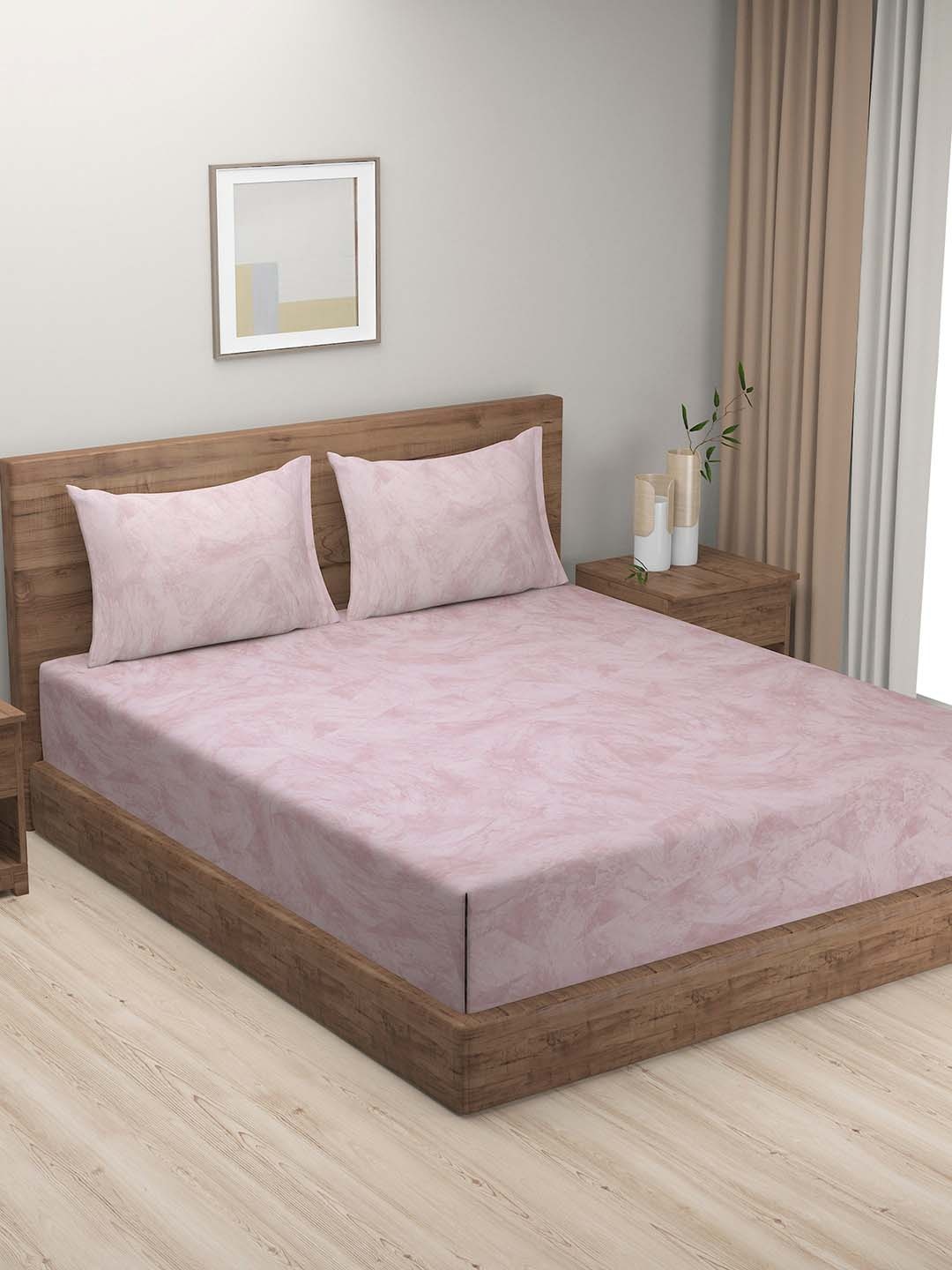

SWAYAM Pink 200 TC Queen Bedsheet with 2 Pillow Covers