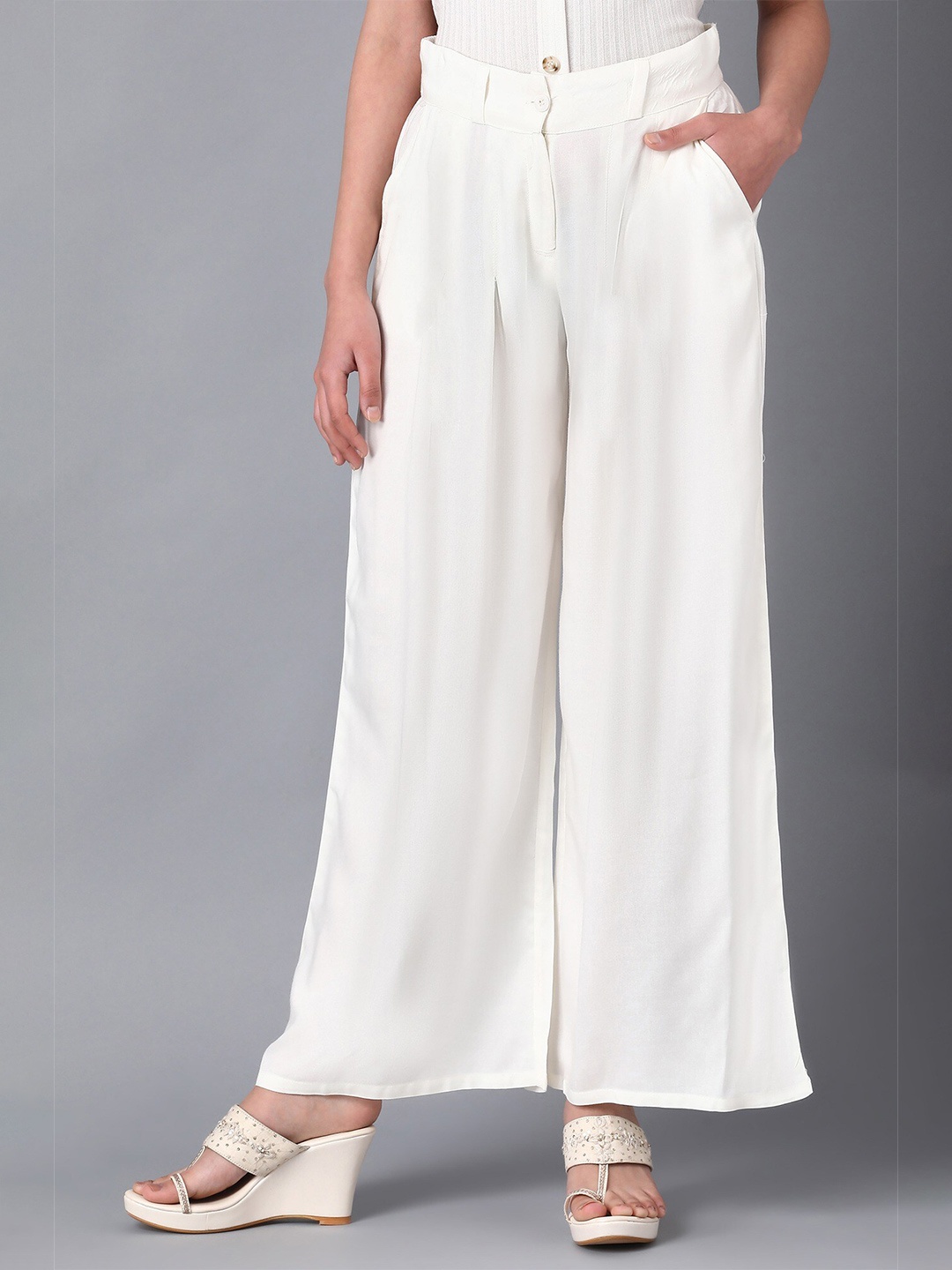 

W Women White Flared Palazzos