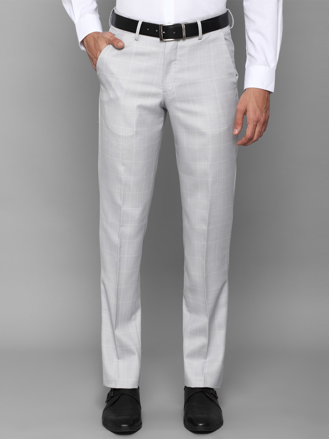 

Allen Solly Men Grey Checked Slim Fit Formal Trousers