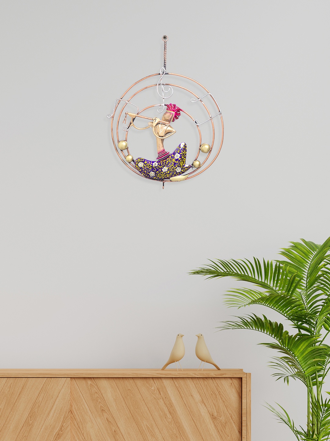 

Golden Peacock Purple Musician Handcrafted & Handpainted Wall Hanging
