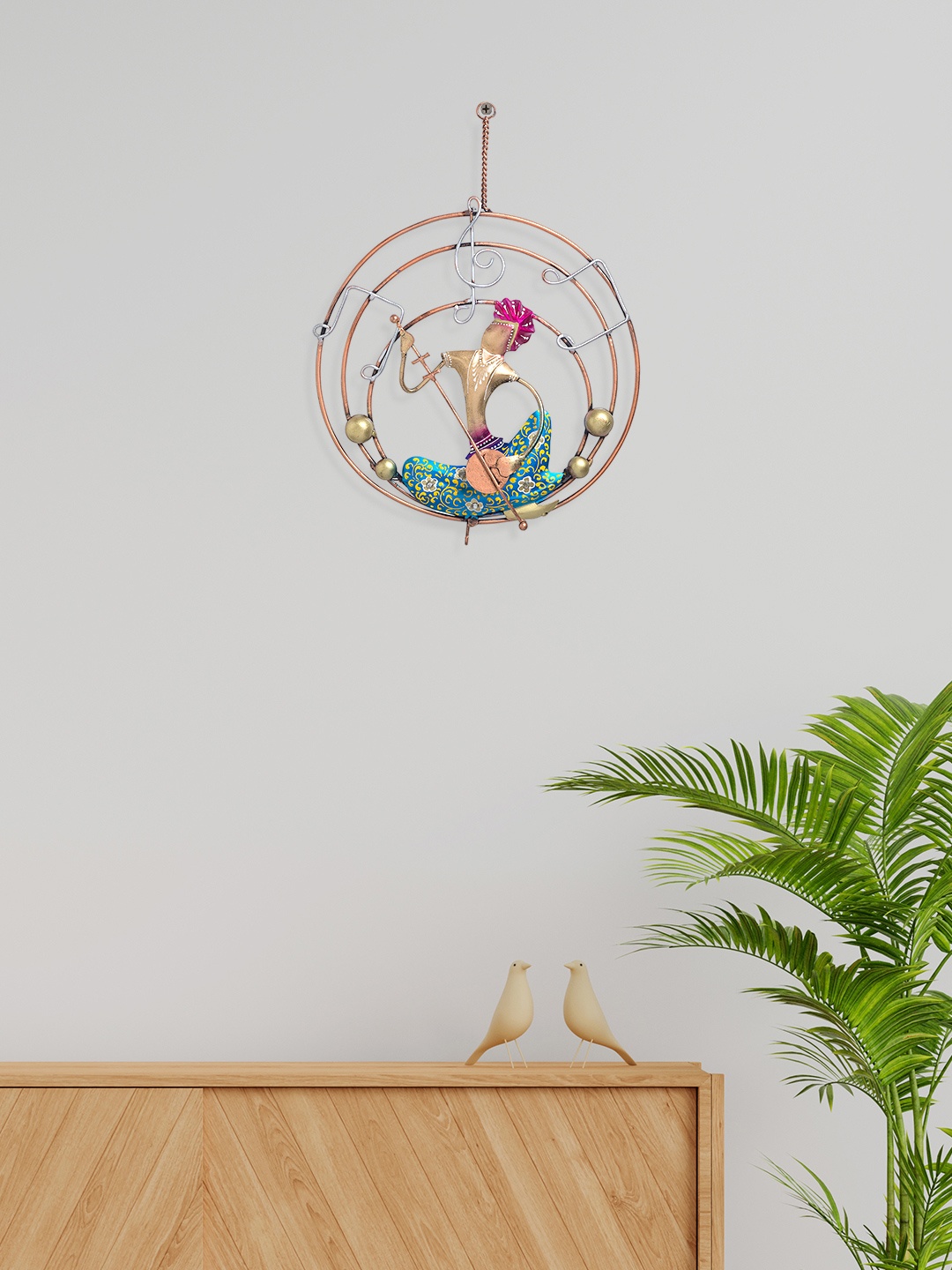 Golden Peacock Blue Handpainted Musicians Hanging Wall Decor