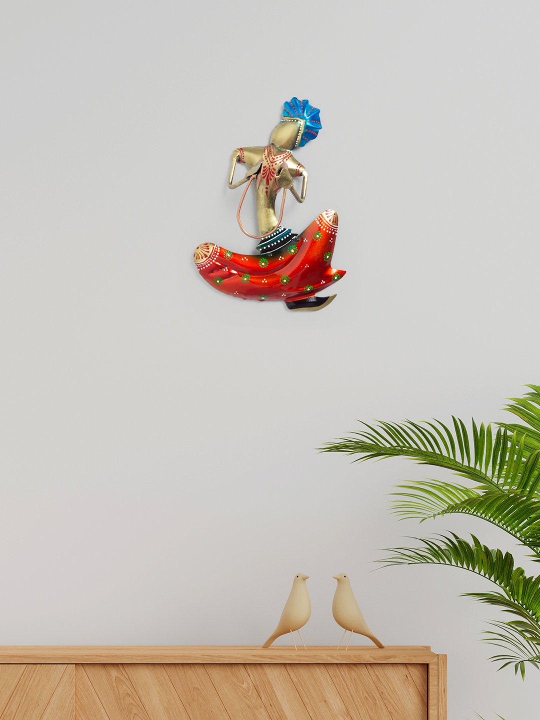 Golden Peacock Orange Musicians Cymbals Playing Decorative Wall Decor