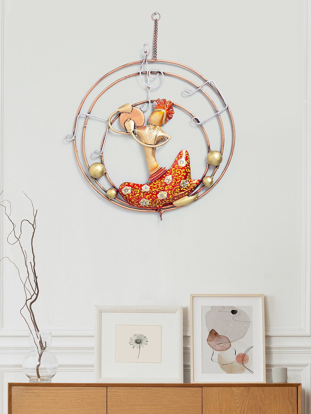 

Golden Peacock Gold-Toned & Orange Handpainted Musicians Hanging Wall Decor