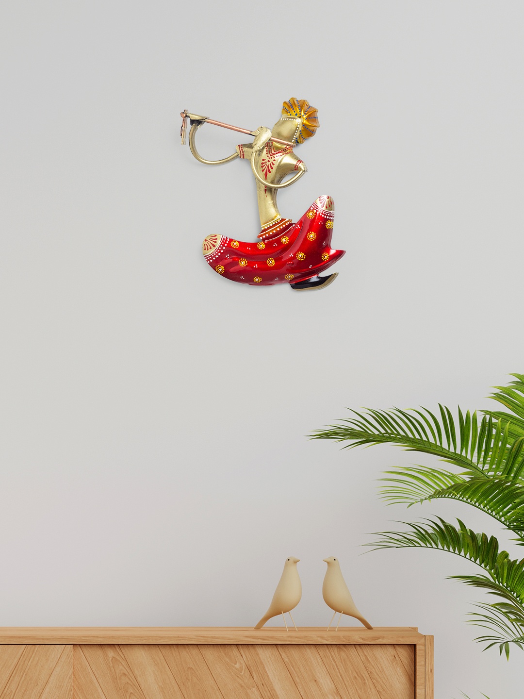 

Golden Peacock Red & Gold Musicians Playing Flute Handpainted Wall Hanging Decor