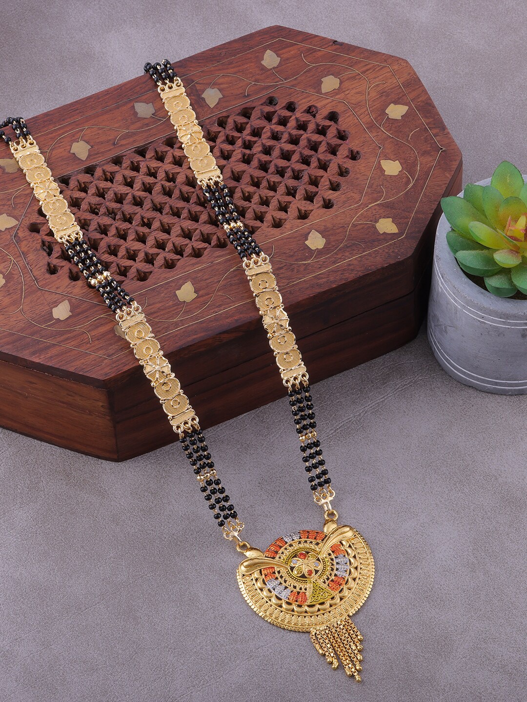 

Brandsoon Gold-Plated & Black Beaded Mangalsutra