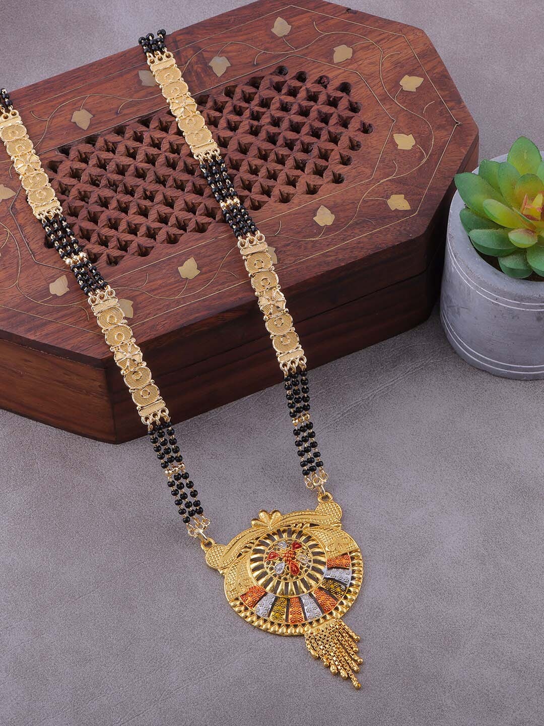 

Brandsoon Gold-Plated Black Beaded Mangalsutra