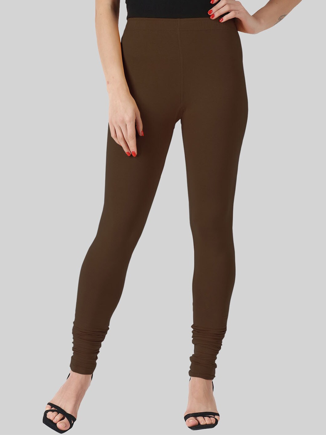 

SAUNDARYA Women Brown Solid Churidar-Length Leggings