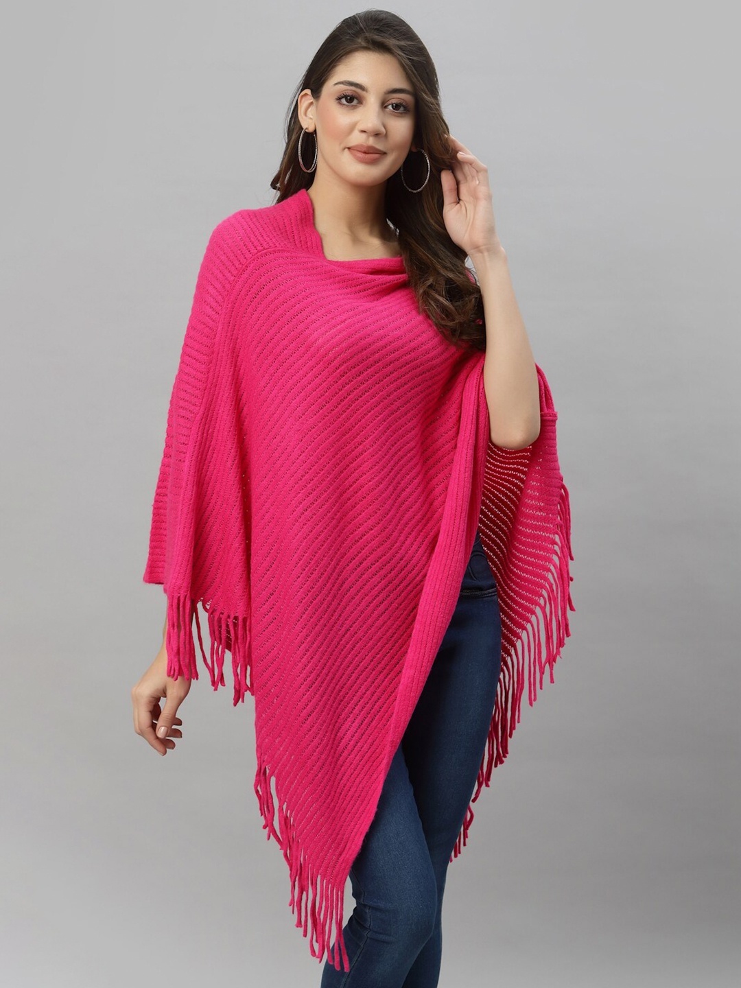 

Style Quotient Women Pink Polyester Longline Poncho