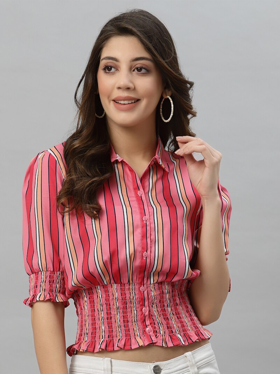 

Style Quotient Women Pink Striped Casual Shirt