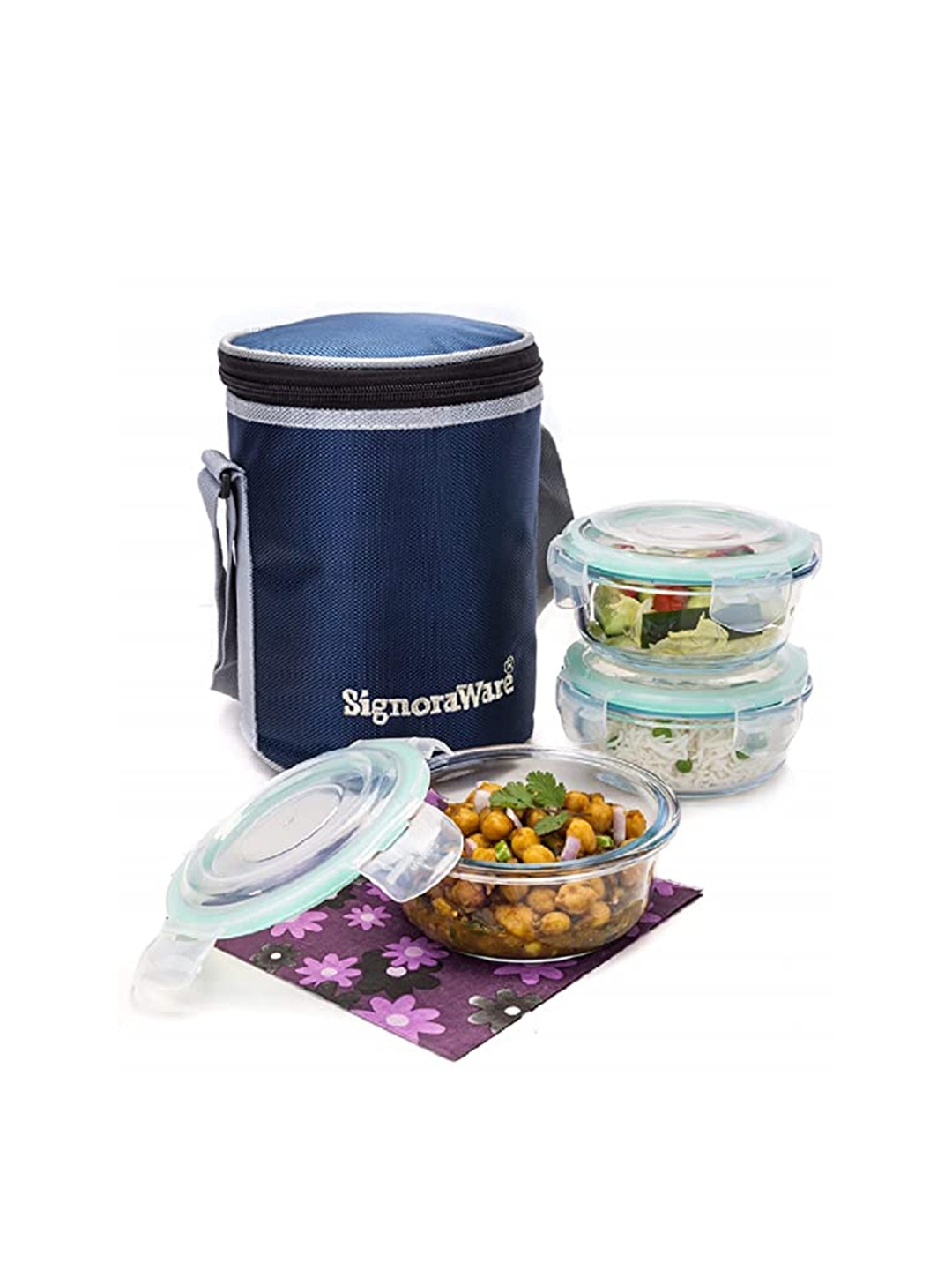 

SignoraWare Transparent Set Of 3 Microwave Safe Glass Lunch Box 400 ml Each