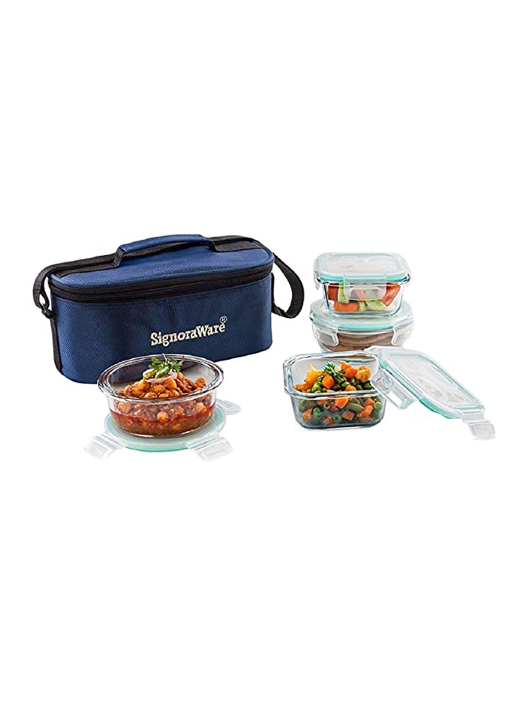 

SignoraWare Double Decker Transparent 4 Pcs Glass Lunch Box 2 Pcs x 320ml 2 Pcs x 400ml
