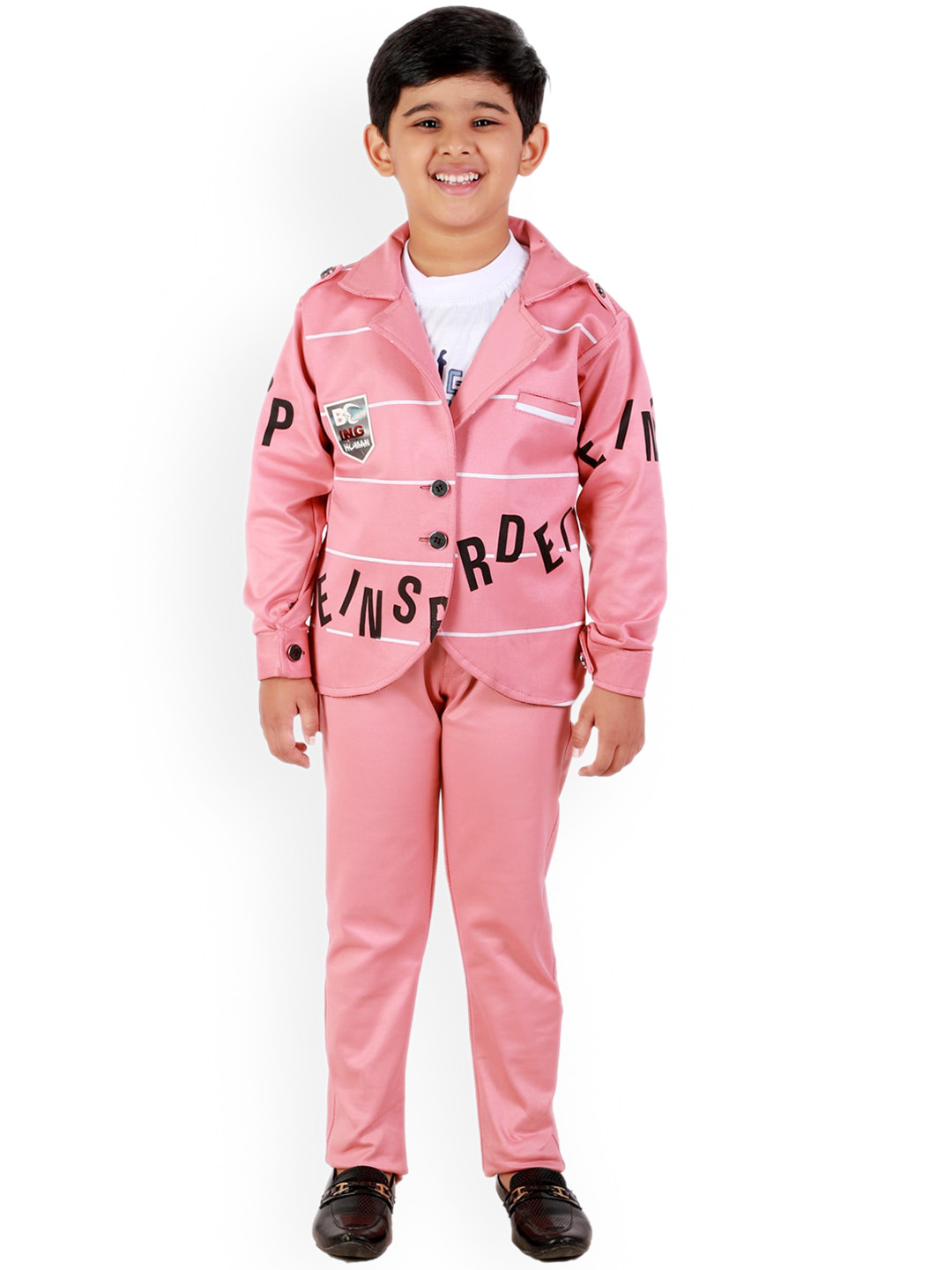 

FOURFOLDS Boys Pink & White Printed Boys 3 Piece
