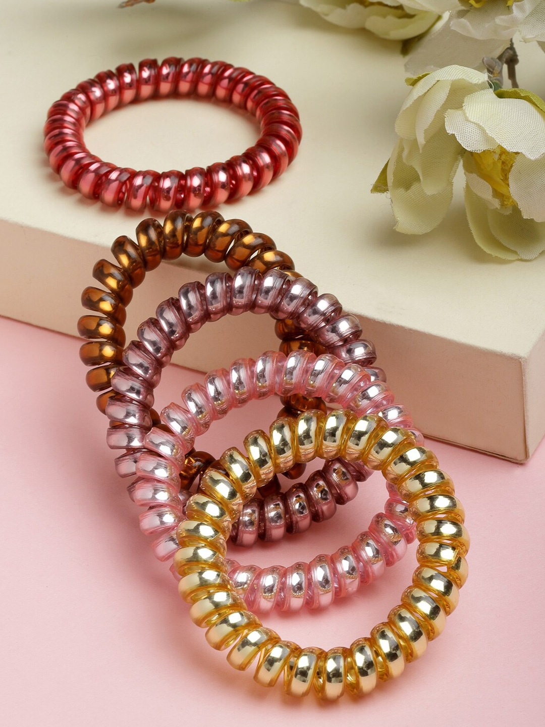 

VOGUE PANASH Women Yellow & Pink Set of 5 Spiral Ponytail Holders
