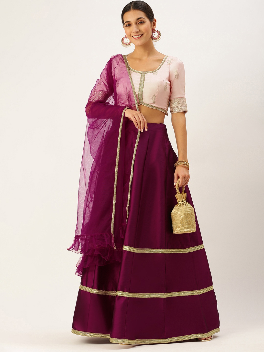 

Ethnovog Pink Purple Made to Measure Lehenga Blouse With Dupatta