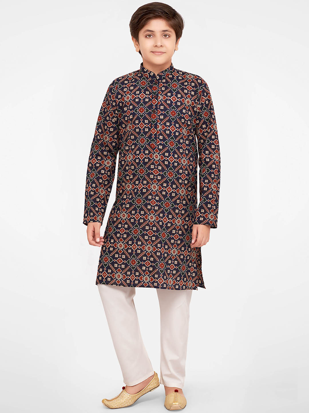 

Jeetethnics Boys Navy Blue Ethnic Motifs Printed Kurta with Pyjamas