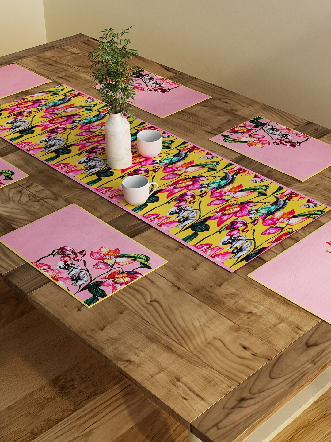 

SEJ by Nisha Gupta Set of 6 Table Placemats & Runner, Yellow