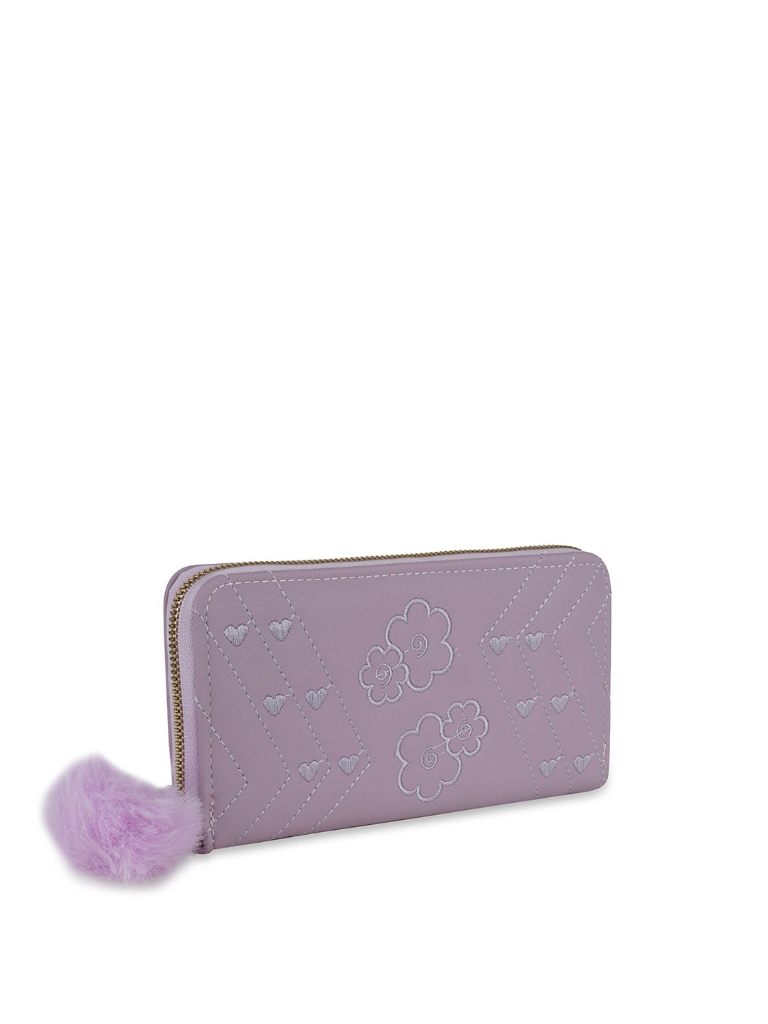 

Kanvas Katha Women Purple Abstract Textured Embroidered PU Zip Around Wallet