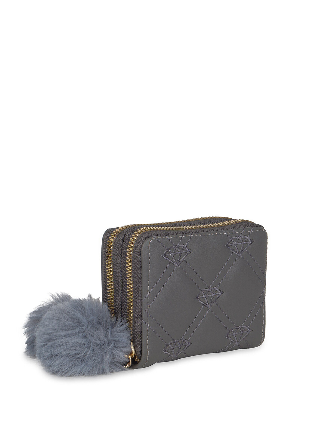 

Kanvas Katha Women Grey Textured Embroidered PU Zip Around Wallet