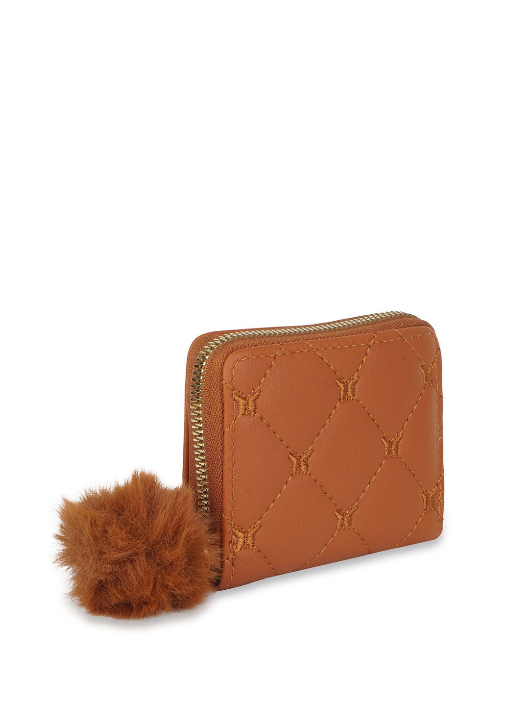 

Kanvas Katha Women Tan & Gold-Toned Textured PU Zip Around Wallet