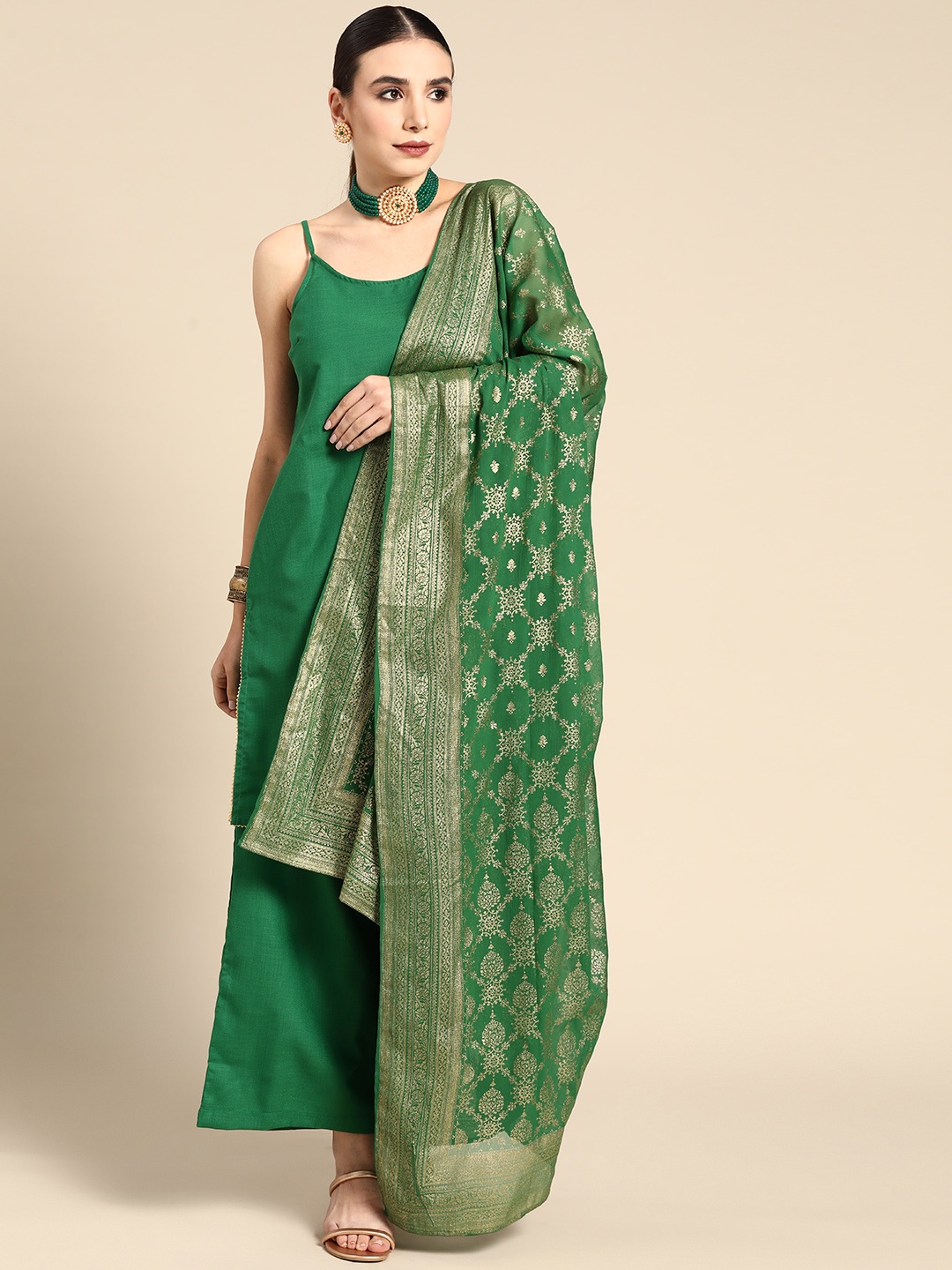 

Anouk Women Green Kurta with Palazzos & With Dupatta