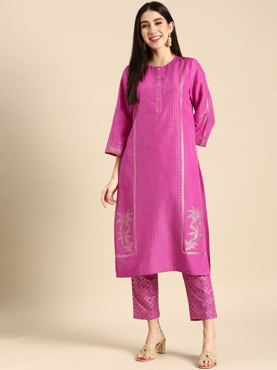 

Anouk Women Pink Ethnic Motifs Printed Kurta with Trousers