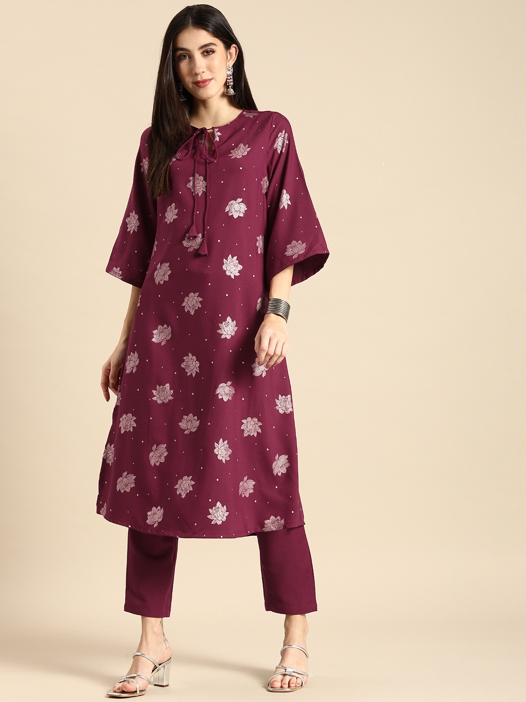 

Anouk Women Magenta Pink Ethnic Motifs Printed Kurta with Trousers